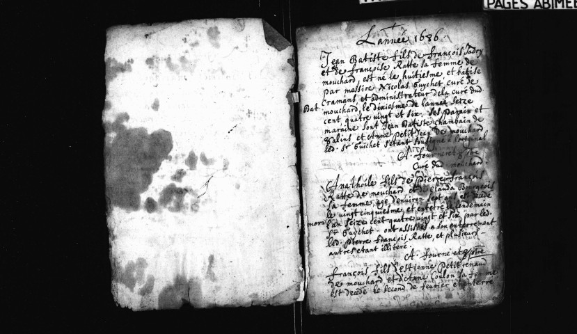 Série communale : baptêmes, mariages, sépultures 10 janvier 1686 - 10 avril 1708.