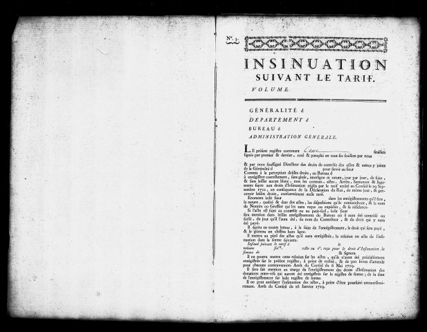 insinuation suivant le tarif (13 janvier 1790- 10 octobre 1793)