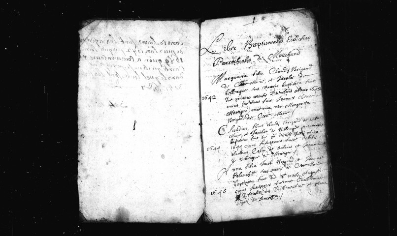 Série communale : baptêmes, mariages, sépultures 1er décembre 1642 - 26 mars 1684.