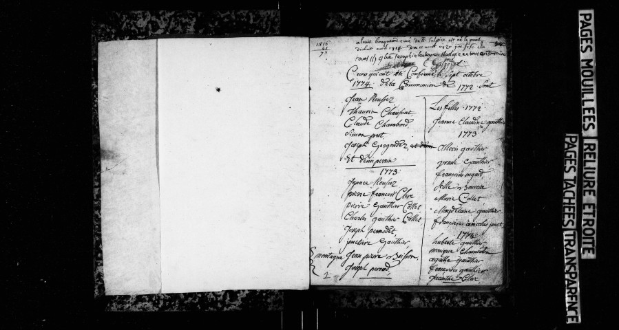 Série communale : baptêmes, mariages, sépultures.