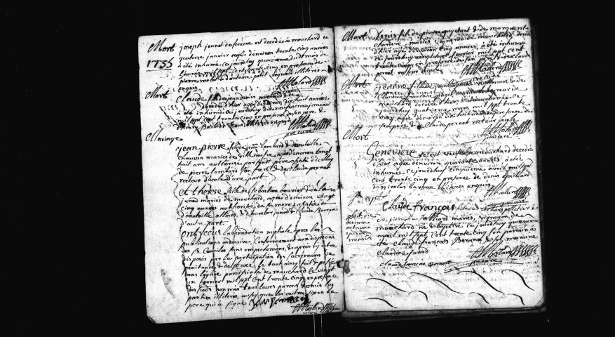 Série communale : baptêmes, mariages, sépultures 15 janvier 1735 - 24 novembre 1739.