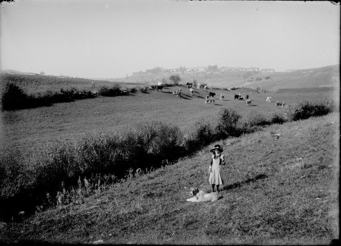 Petite fille gardant les vaches