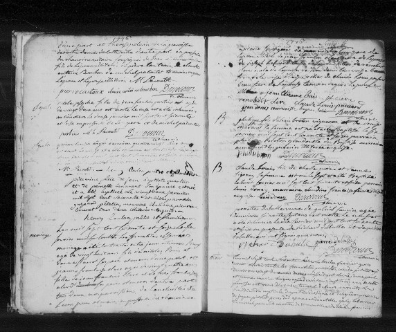 Série communale : baptêmes, mariages et sépultures, 5 janvier 1776 - 1er janvier 1792 et table alphabétique des baptêmes, 1776-1791.