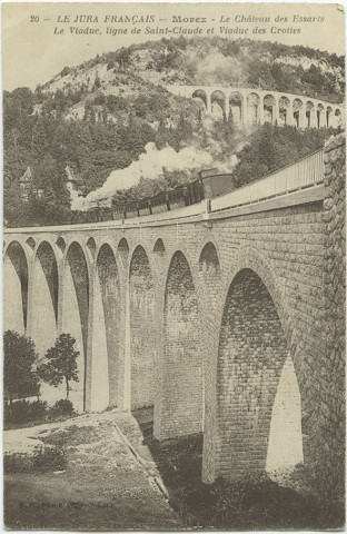 Morez (Jura). Le château des Essarts, le viaduc ligne de Saint-Claude et viaduc des Crottes.
