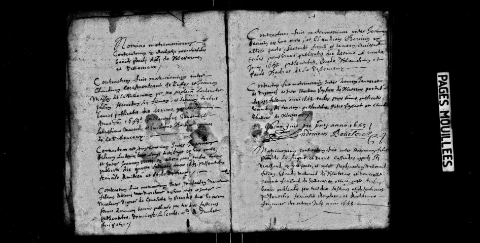 Baptêmes, 9 avril 1652-16 avril 1681 ; mariages, 1653-16 avril 1681.