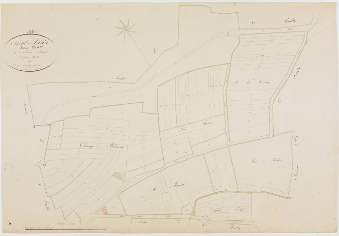 Saint-Aubin, section B, Chemin d'Argand, feuille 4. [1825] géomètre : Tabey
