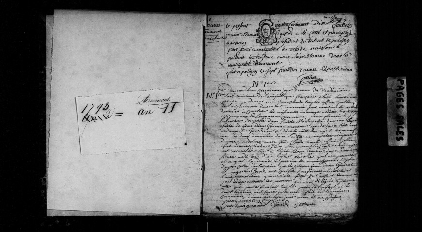 Naissances, mariages, décès, publications de mariage 1793-an XI.