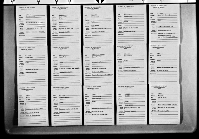 Table alphabétique des registres paroissiaux, A à Ja.