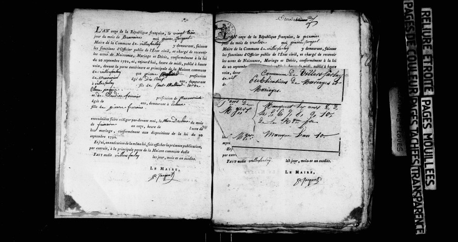 Publications de mariage an XI-1812 ; mariages 1793-an IX, an XI-1812.