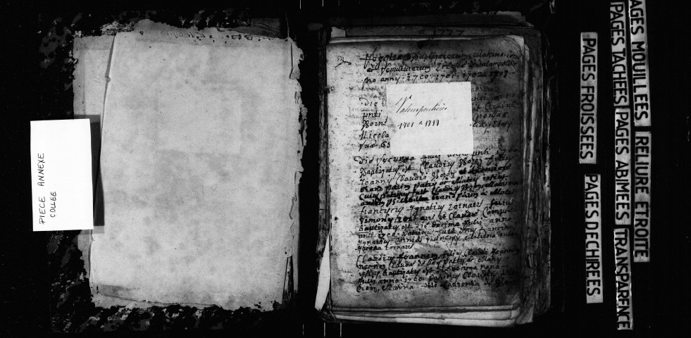 Série communale : baptêmes, mariages, sépultures 1701-1708, 1737-janvier 1758.