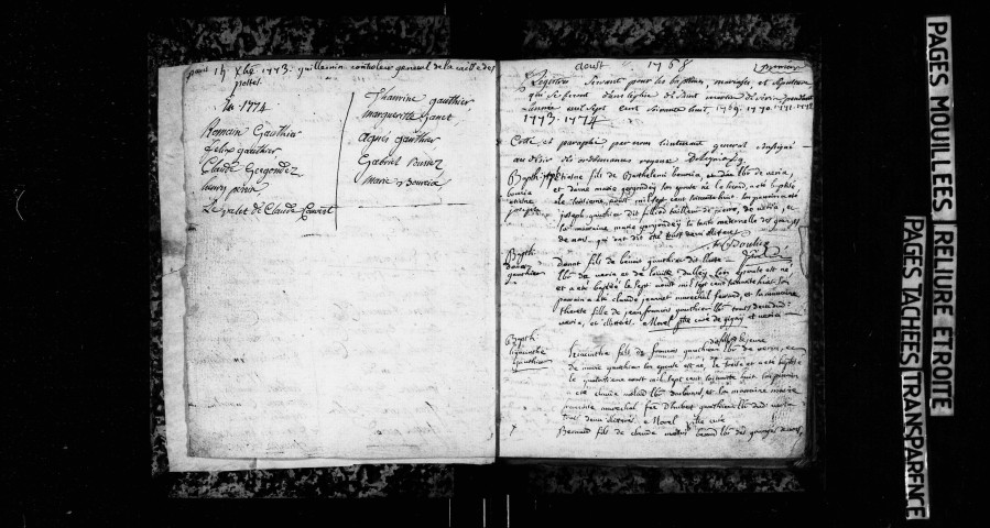 Série communale : baptêmes, mariages, sépultures.