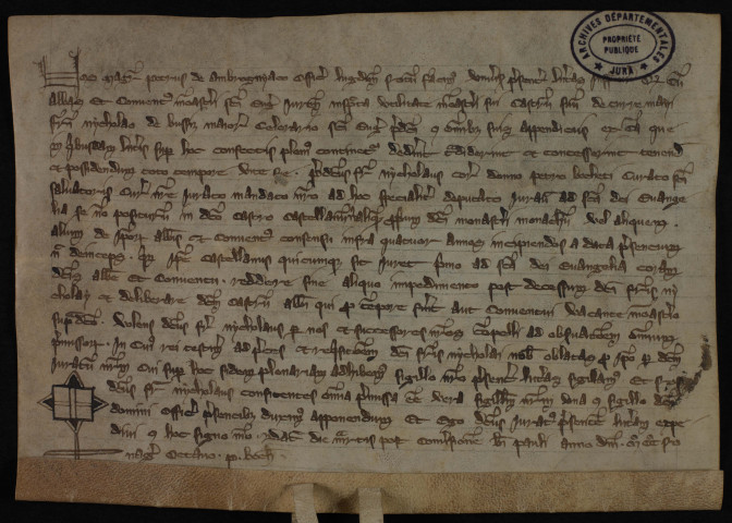 Nicolas de Bussy, cellérier de Saint-Oyend, qui tient le château de La Tour-du-Meix et ses dépendances sa vie durant, promet de ne pas y nommer un chatelain sans l'accord de l'abbé et du couvent.