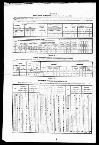 Résultats généraux, 1856-1886. Listes nominatives, 1841, 1851, 1856, 1861, 1866, 1872, 1876, 1881, 1886, 1891. Population classée par profession, 1891.