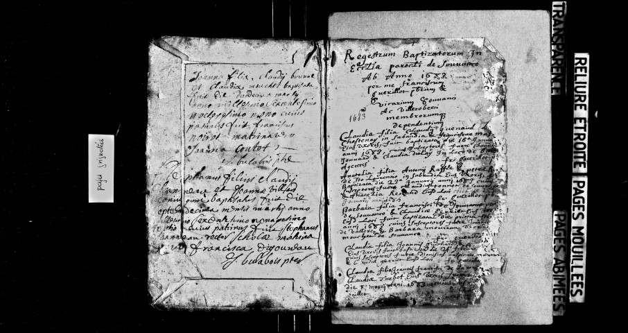 Série communale : baptêmes 1683-avril 1685, baptêmes, mariages, sépultures 1688-novembre 1719.