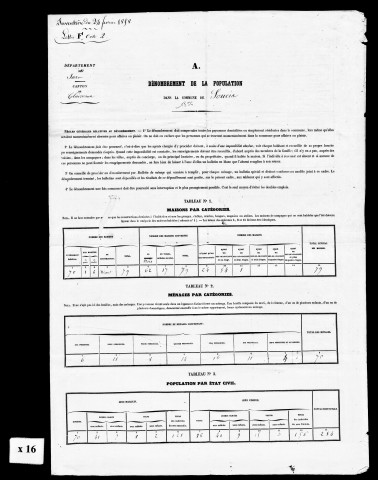 Résultats généraux, 1856-1891.Listes nominatives, 1836, 1841, 1846, 1851, 1856, 1861, 1866, 1872, 1881, 1886, 1891. Population classée par profession, 1891. Classement spécial des étrangers, 1891.