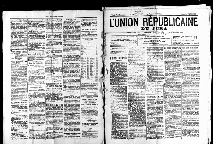 L'Union républicaine du Jura. 2ème semestre 1915.
