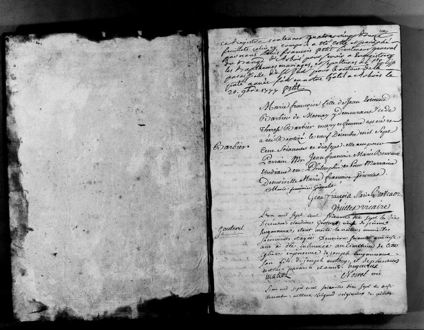 Baptêmes, mariages, sépultures 9 décembre 1777-1778