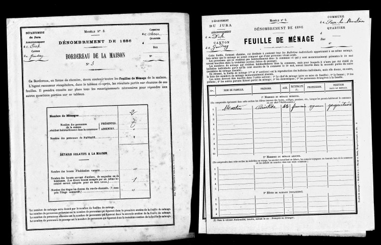 Feuilles de ménage et bordereaux de la maison, 1886 et 1891.