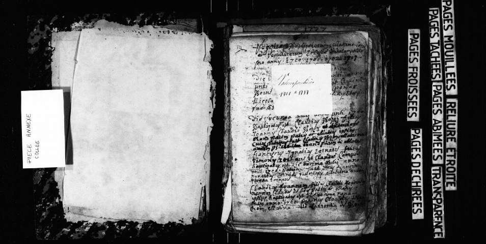 Série communale : baptêmes, mariages, sépultures 1701-1708, 1737-janvier 1758.