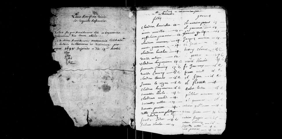 Baptêmes, mariages et sépultures, janvier 1699-février 1702.