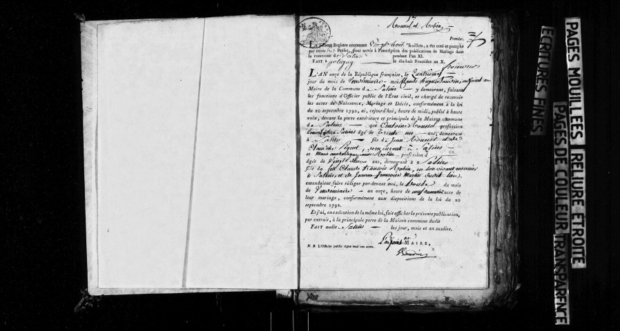 Publications de mariage an XI, an XIII-1808.