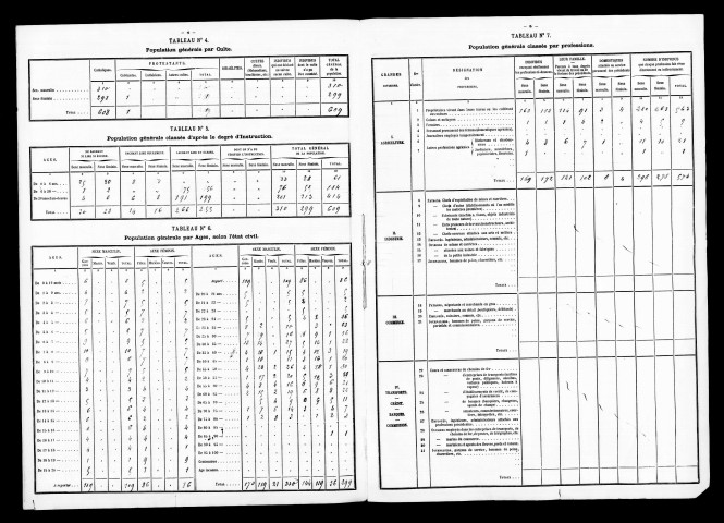 Résultats généraux, 1872-1891. Listes nominatives, 1841, 1846, 1881, 1886, 1891. Population classée par profession, 1891.
