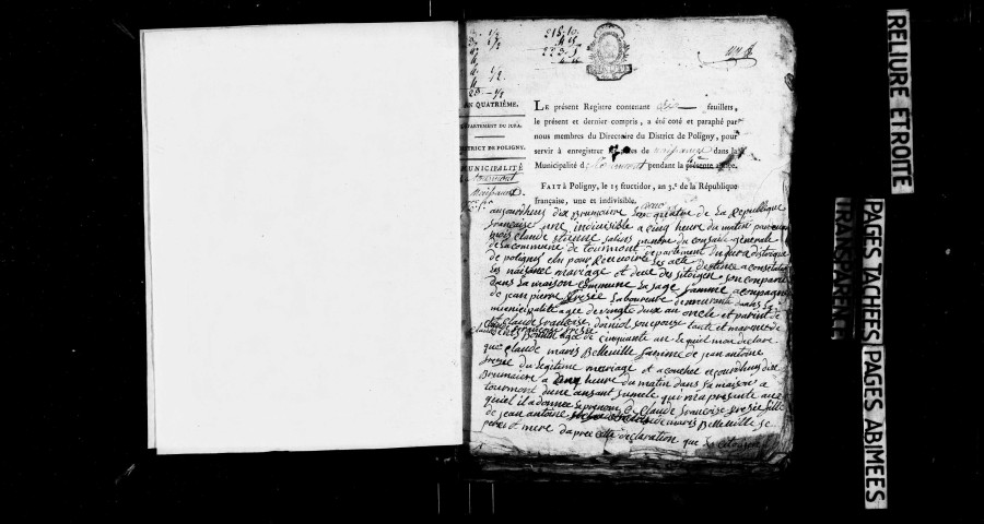 Naissances an IV-an VIII, an XI-1806 ; publications de mariage, mariages an XI-1806 ; décès 1793-an II, an V-an VIII, an XI-1806.