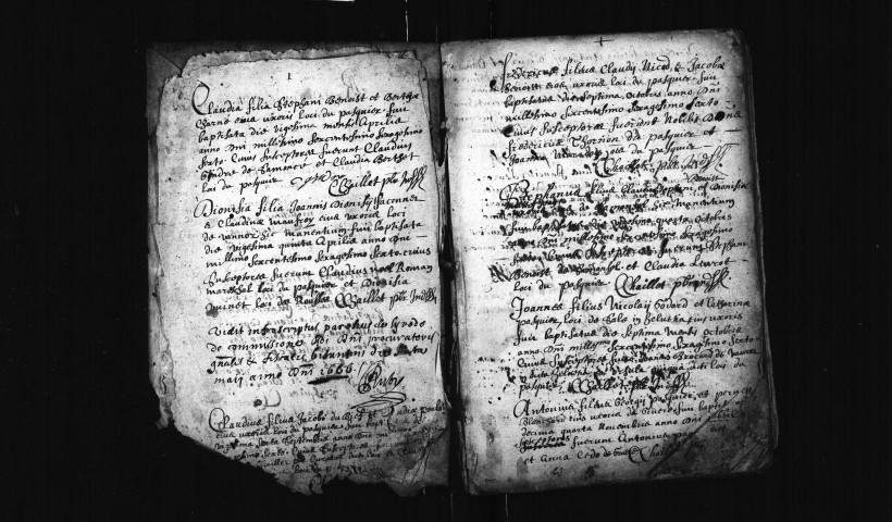 Série communale : baptêmes 17 octobre 1665-23 avril 1691, mariages 26 février 1715-30 avril 1720.