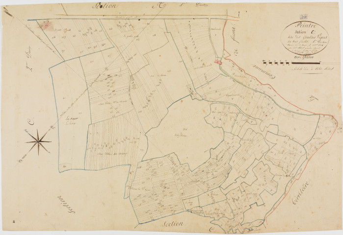 Peintre, section C, les Grandes Vignes, feuille 1.géomètre : Morel, sous la direction de Rosset