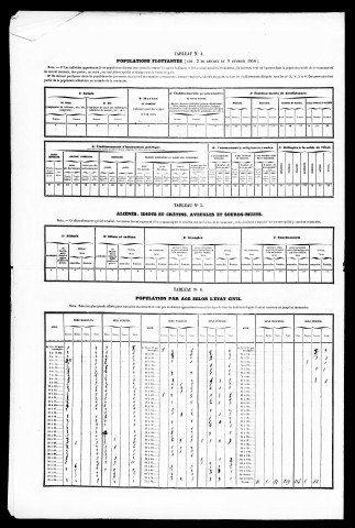 Résultats généraux, 1856, 1866-1891. Listes nominatives, 1841, 1846, 1851, 1856, 1861, 1866, 1872, 1876, 1881, 1886, 1891. Population classée par profession, 1891. Classement spécial des étrangers, 1891, 1896.