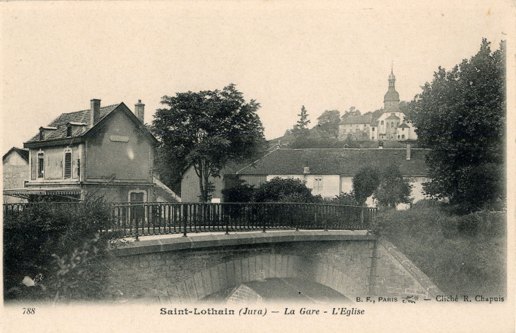 Saint-Lothain (Jura). 788. La gare et l'église. Paris, B.F.