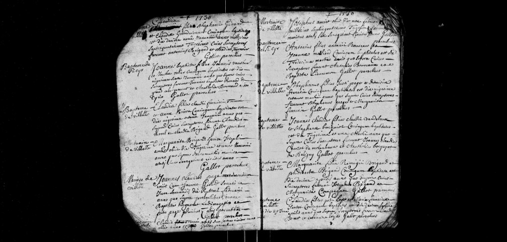 Baptêmes, mariages, sépultures novembre 1729-mars 1746.