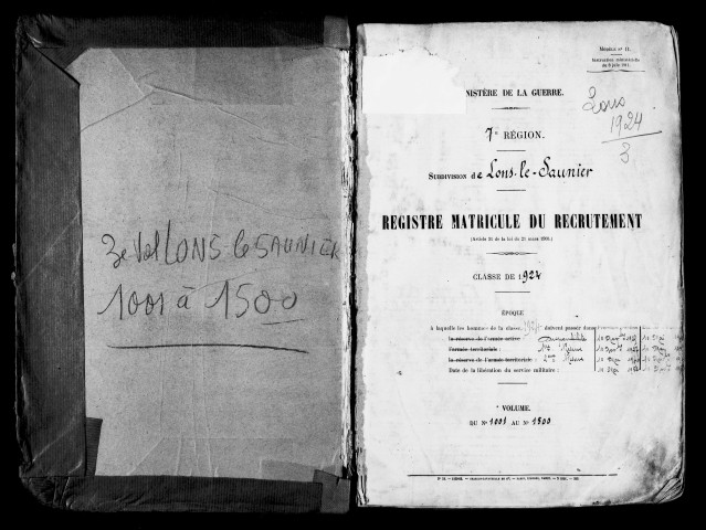 Troisième volume, matricule 1001 à 1500 + 1.