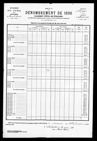 Population classée par profession, 1891. Classement spécial des étrangers, 1896. Bulletins individuels, 1891.