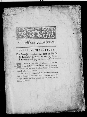 table des successions collatérales (1740 - 1782) (comporte des articles concernant le bureau de Montmirey-la-Ville)