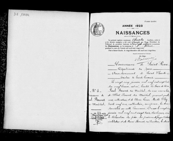 Naissances, mariages, décès, 1923-1932, publications de mariage, 1923-1927.