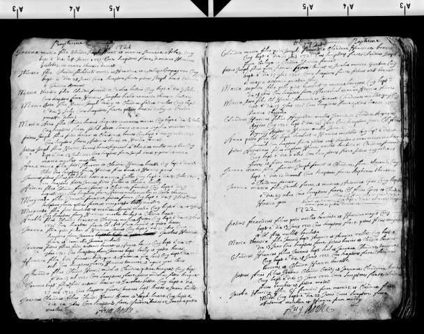 Série communale : baptêmes 24 avril 1721-7 janvier 1743, mariages et sépultures 22 février 1721-7 janvier 1743.