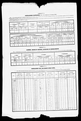 Résultats généraux, 1856-1891. Listes nominatives, 1841, 1846, 1851, 1856, 1861, 1866, 1872, 1881, 1886, 1891. Population classée par profession, 1891. Classement spécial des étrangers, 1891, 1896.