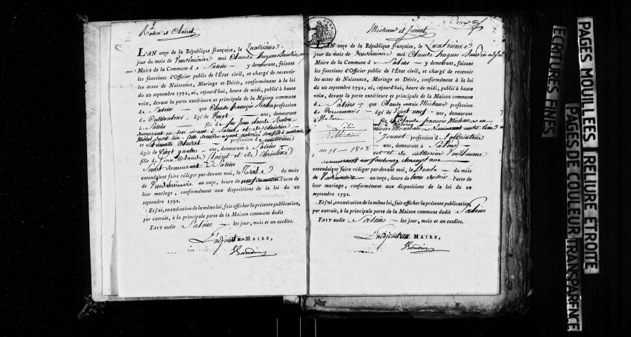 Publications de mariage an XI, an XIII-1808.