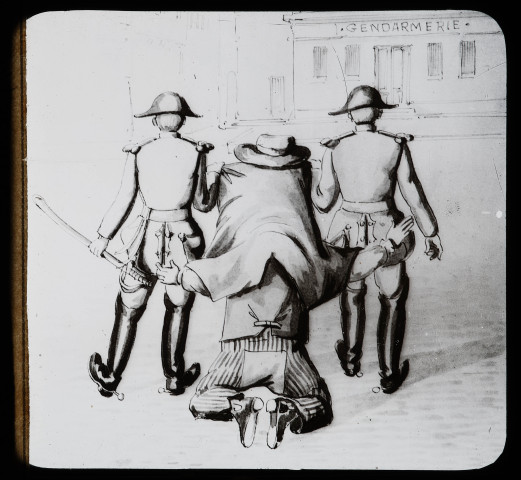 Reproduction d'une illustration de saynète intitulée "Les gendarmes", vue 4/6.