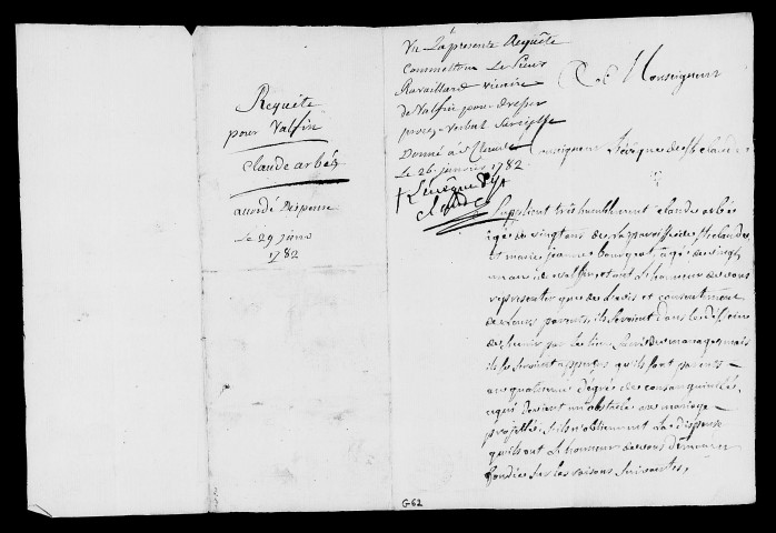 Dossiers instruits en 1782