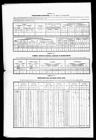 Résultats généraux, 1856, 1866-1886. Population classée par professions, 1891. Classement spécial des étrangers, 1896.