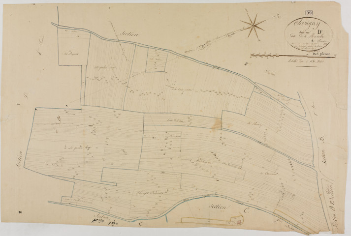 Chevigny, section D, la Manche, feuille 3.géomètre : Rosset