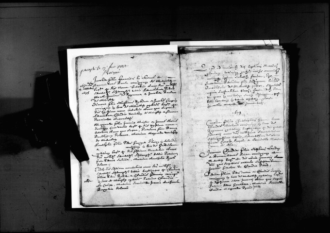 Baptêmes 9 octobre 1673-5 mai 1686, mariages 24 janvier 1673-octobre 1675, 28 janvier 1676-15 octobre 1682, 13 janvier 1683-20 février 1685.