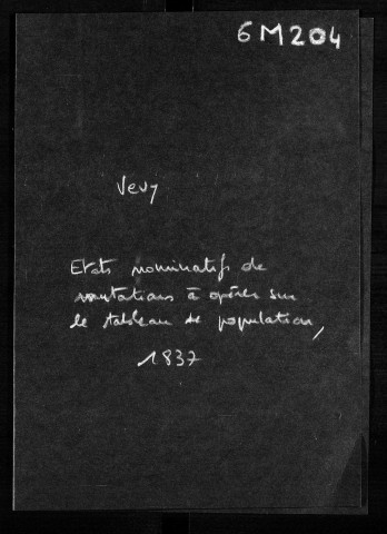 Tableaux nominatifs des mutations à opérer sur le tableau de la population de Vevy.