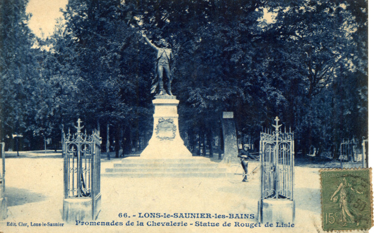 Lons-le-Saunier (Jura). 66. Promenade de la Chevalerie, statue de Rouget-de-Lisle. Lons-le-Saunier, Clu.