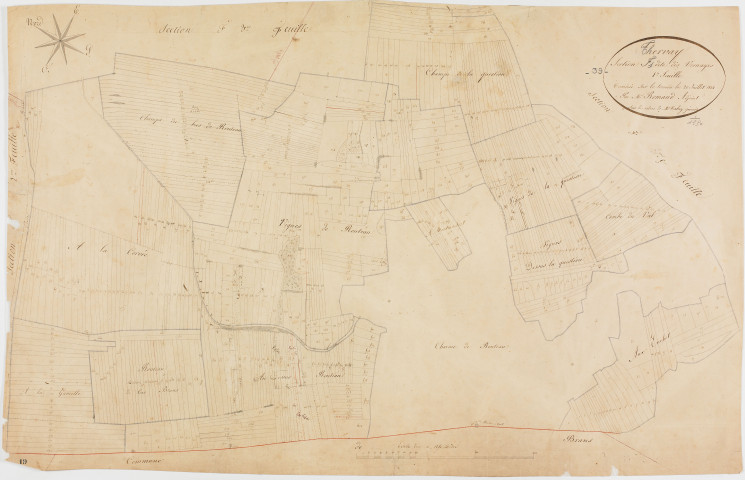 Thervay, section F, les Vernayes, feuille 1.géomètre : Romand