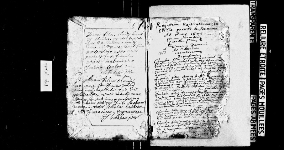 Série communale : baptêmes 1683-avril 1685, baptêmes, mariages, sépultures 1688-novembre 1719.