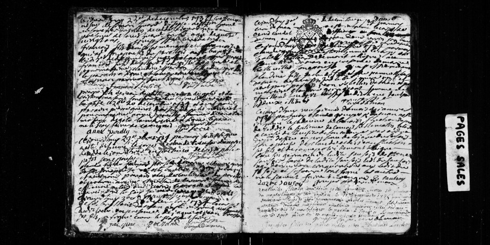 Série communale : baptêmes, mariages, sépultures janvier 1735-janvier 1745