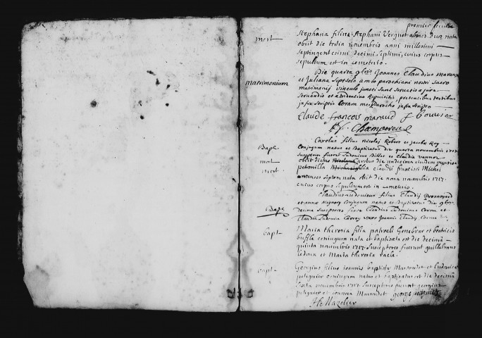Série communale : baptêmes, mariages et sépultures, 3 novembre 1717 - 28 février 1732.